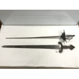 A MEDIEVAL RE-ENACTMENT SWORD BY TOLEDO SPAIN, AND A RAPIER SWORD.