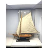 LARGE WOODEN POND YACHT WITH CANVAS SAILS 83CM