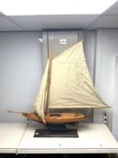 LARGE WOODEN POND YACHT WITH CANVAS SAILS 83CM