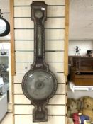 LARGE BANJO BAROMETER/THERMOMETER DECORATED WITH MOTHER OF PEARL A/F 106 CM