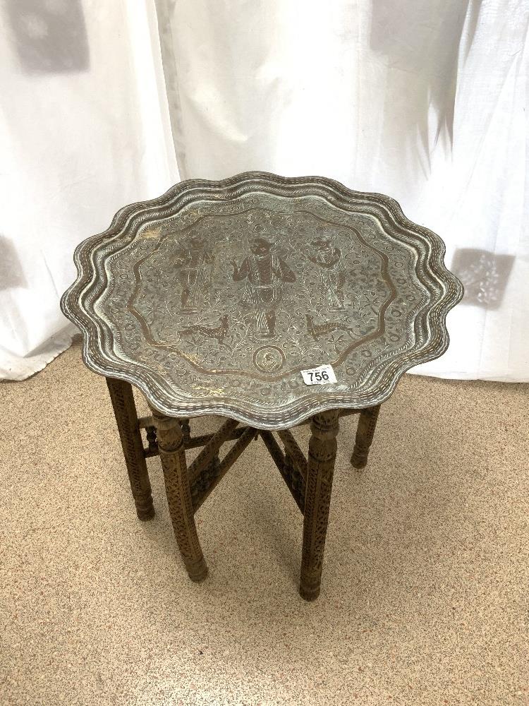 VINTAGE EASTERN BRASS AND WOOD FOLD - AWAY TABLE 56 CM