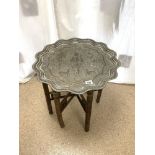 VINTAGE EASTERN BRASS AND WOOD FOLD - AWAY TABLE 56 CM