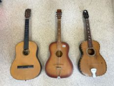 A KENT PALENCIA ACOUSTIC GUITAR, MODEL No 60/E, AND TWO OTHER ACOUSTIC GUITARS.