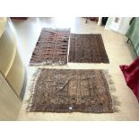 THREE VINTAGE PERSIAN RUGS LARGEST 140 X 94 CM