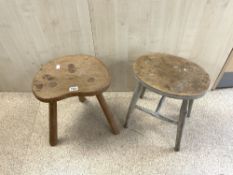 TWO EARLY MILKING STOOLS
