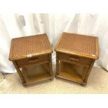 PAIR OF RATTAN SINGLE-DRAWER BEDSIDE TABLES.