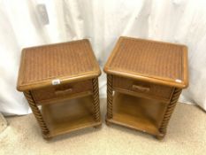 PAIR OF RATTAN SINGLE-DRAWER BEDSIDE TABLES.