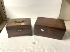 GEORGIAN MAHOGANY TEA CADDY, AND VICTORIAN MAHOGANY BOX.