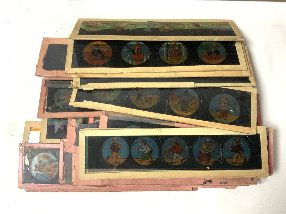 VICTORIAN COLOURED GLASS LANTERN SLIDES - CHILDREN, MONKEYS, COMIC FIGURES AND OTHERS, SOME IN - Image 4 of 5