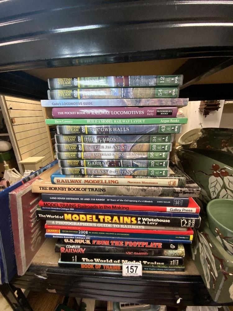 QUANTITY OF BOOKS ON - MODEL TRAINS AND LOCOMOTIVES, AND DVDs.