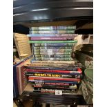 QUANTITY OF BOOKS ON - MODEL TRAINS AND LOCOMOTIVES, AND DVDs.