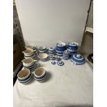 TWO TG GREEN BLUE AND WHITE STORAGE JARS AND OTHER MAKES JUGS, POTS AND JARS.