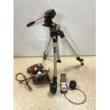 MIXED CAMERA AND ACCESSORIES INCLUDES PRAKTICA V.F AND LENSES;SOME CASED AND TELESCOPIC STAND