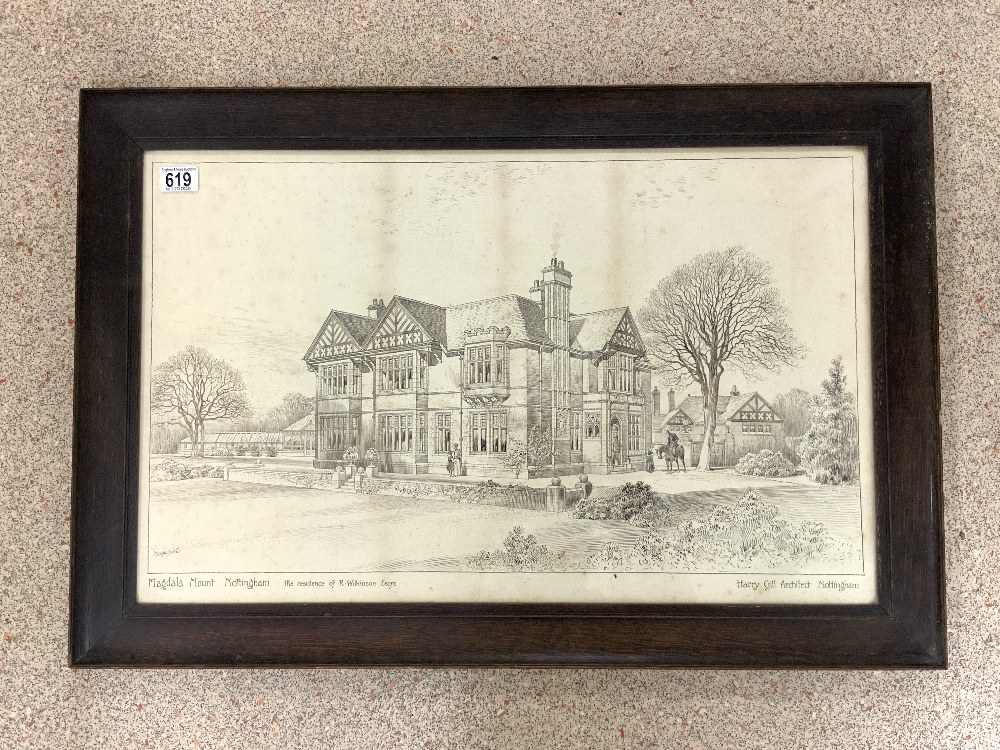 EARLY THOMAS RAFFLES DAVISON PEN AND INK DRAWING OF MAGDALA MOUNT NOTTINGHAM ( HARRY GILL