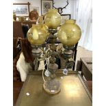 VINTAGE BRASS FIVE BRANCH LAMP ON MARBLE BASE A/F 64 CM