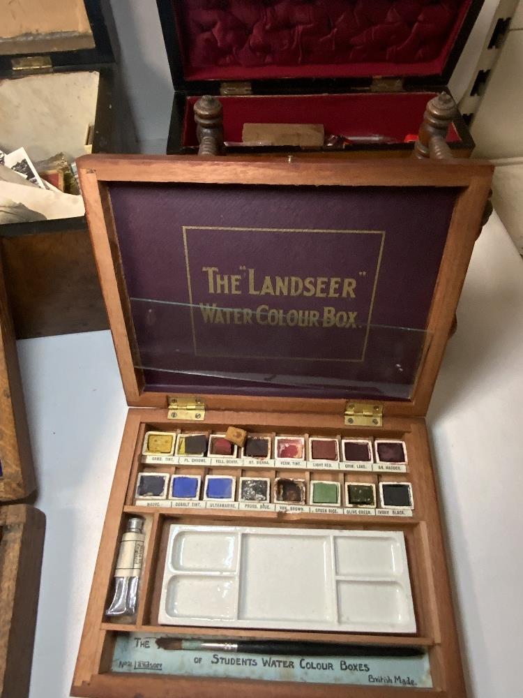 THE LANDSEER MAHOGANY WATERCOLOUR ARTISTS BOX, SET DRAWING INSTRUMENTS IN BOX, TREEN BOOK STAND, - Image 6 of 6