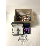 BOX OF MIXED VINTAGE COSTUME JEWELLERY AND WATCHES