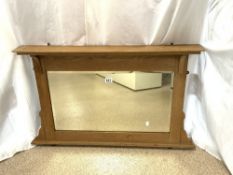 LIGHT OAK OVERMANTLE BEVELLED EDGED MIRROR 93 X 63 CM