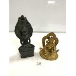 TWO BUDDHA'S ONE BRONZE ONE GILT METAL LARGEST 31CM