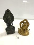 TWO BUDDHA'S ONE BRONZE ONE GILT METAL LARGEST 31CM