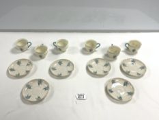 SIX GOSS PORCELAIN CUPS AND SAUCERS, AND CHINESE FLORAL DECORATED TEAPOT, 14 CMS.