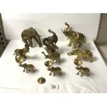 A QUANTITY OF BRASS ELEPHANT ORNAMENTAL FIGURES.