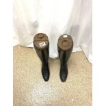 PAIR OF BLACK LEATHER BOOTS WITH VINTAGE WOODEN LASTS