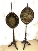 PAIR OF VICTORIAN MAHOGANY FIRE SCREENS WITH A TAPESTRY PICTURE ON BARLEY TWIST SUPPORTS 165 CM