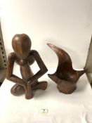HENRY MOORE STYLE- TWO CARVED WOODEN PIECES LARGEST 43CM