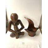 HENRY MOORE STYLE- TWO CARVED WOODEN PIECES LARGEST 43CM