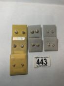 TWO PAIRS OF 9CT EARRINGS AND FIVE OTHER PAIRS OF EARRINGS.