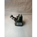 BRONZE BOY SAT ON A DOLPHIN ON GREEN MARBLE PAPERWEIGHT 35CM