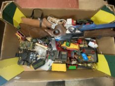 DINKY US JEEP, CORGI TANK, OTHER DINKY AND CORGI VEHICLES, AND OTHER MAKES, TWO TOY RIFLES ETC.