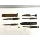 THREE SIMILAR COMBAT KNIVES - SHEFFIELD ENGLAND, AND ANOTHER BY TAYLOR WITNESS SHEFFIELD.