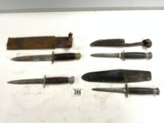 THREE SIMILAR COMBAT KNIVES - SHEFFIELD ENGLAND, AND ANOTHER BY TAYLOR WITNESS SHEFFIELD.
