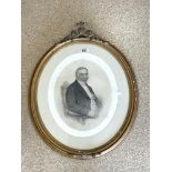 VICTORIAN OVAL PORTRAIT PRINT OF A GENT, SIGNED IN PENCIL - G R BLACK STRAND 1863, 36X40 CMS.