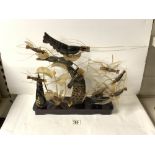 ORIENTAL HORN LOBSTER DISPLAY ON WOODEN STAND, 40X40 CMS.