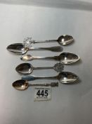 SIX VARIOUS FRENCH MARKED TEASPOONS, 89 GMS.