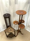 THREE WOODEN PLANT STANDS