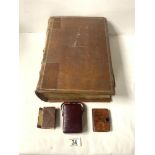 ANTIQUARIAN LEATHER BOUND BOOK - JOURNEYS MOSES, THREE POCKET HYMM BOOKS AND DICTIONARY.