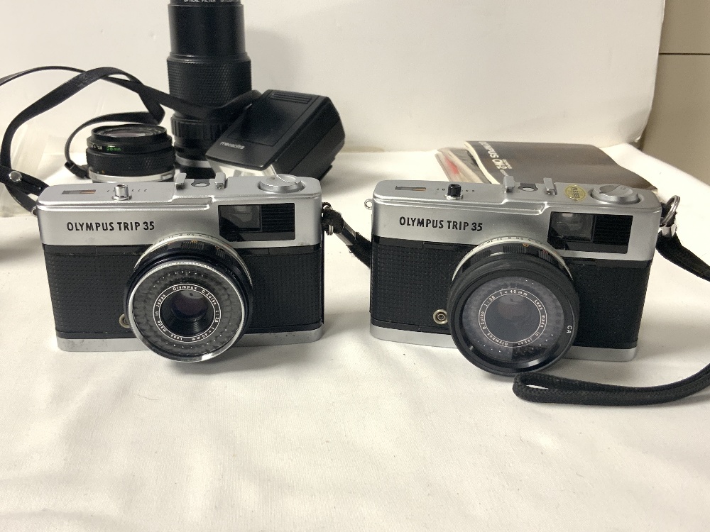 OLYMPUS OM-2 CAMERA, TWO OLYMPUS TRIP 35 CAMERAS, AND OLYMPUS 75 - 150 MM LENSE AND OTHER - Image 3 of 6