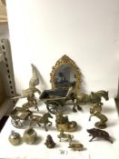 MIXED BRASS ITEMS- MIRROR, CART HORSE, EAGLE AND MORE