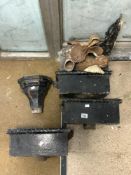 MIXED METAL ITEMS INCLUDES VICTORIAN HOPPERS,VICTORIAN BATH FEET AND MORE