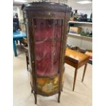 FRENCH LOUIS XV STYLE BOW FRONTED VITRINE WITH PAINTED SCENES AND BRASS MOUNTS. 164X36 CMS.