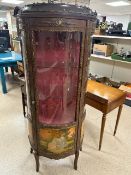 FRENCH LOUIS XV STYLE BOW FRONTED VITRINE WITH PAINTED SCENES AND BRASS MOUNTS. 164X36 CMS.