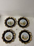 SET OF FOUR 19TH-CENTURY AYNSLEY PORCELAIN DESSERT PLATES WITH PAINTED LANDSCAPES, WITHIN BLUE AND