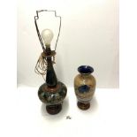 ROYAL DOULTON GLAZED STONEWARE BALUSTER SHAPED TABLE LAMP, 44CMS, [ REPAIR TO NECK ]AND ROYAL