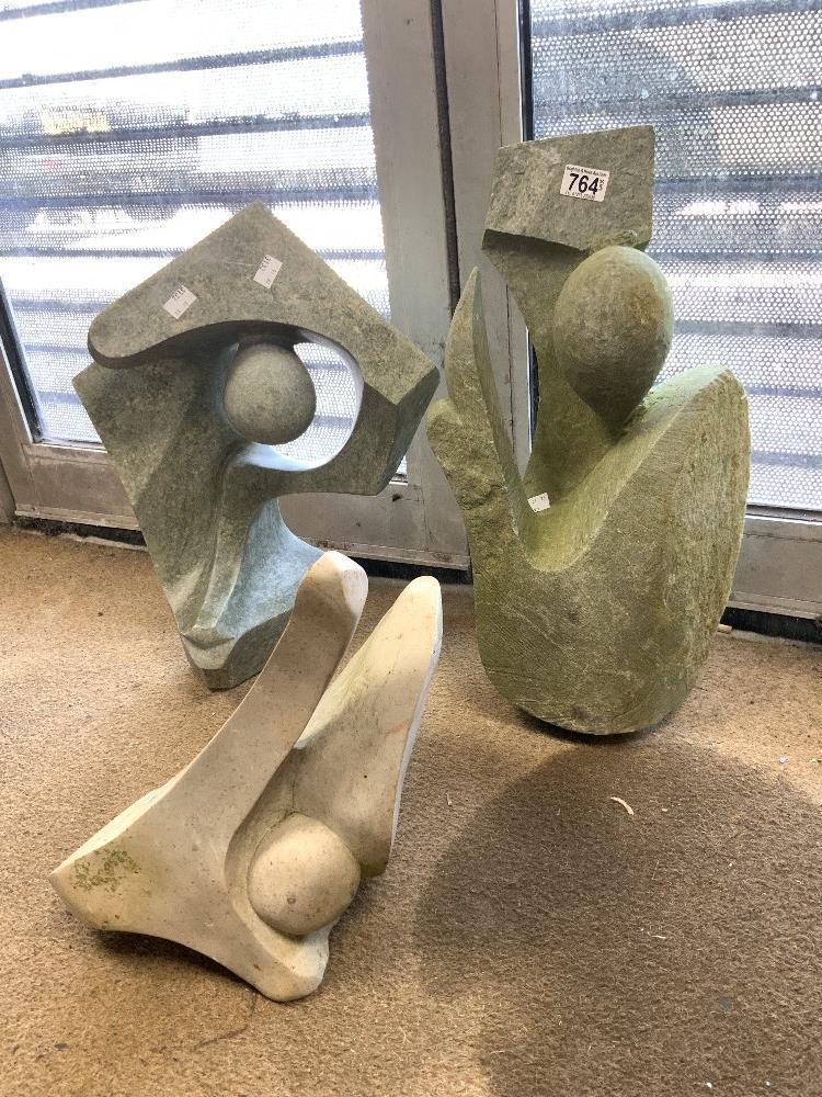 THREE ABSTRACT SCULPTURES MADE FROM STONE LARGEST 52 CM - Image 2 of 3
