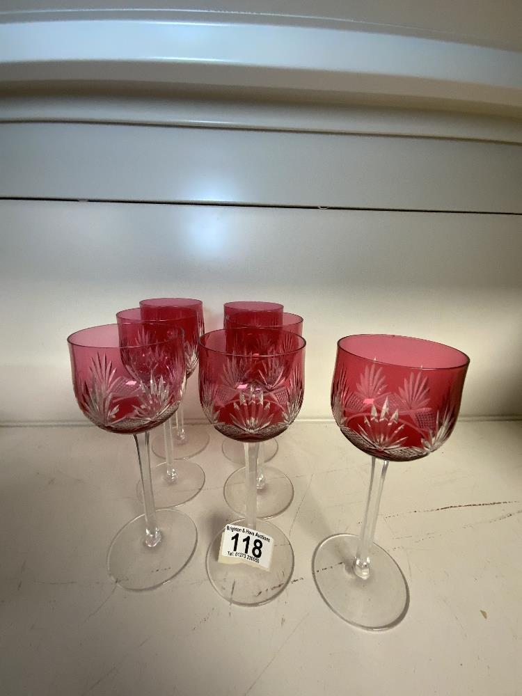 SEVEN CRANBERRY HOCK WINE GLASSES. - Image 3 of 3