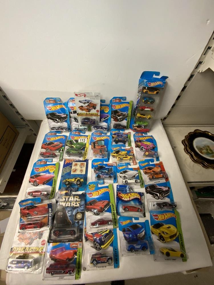 QUANTITY OF HOT WHEELS TOY CARS, UNOPENED IN ORIGINAL PACKETS.